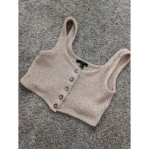 Forever 21 Women's Beige Knit Button Front Cropped Tank Top Size Small